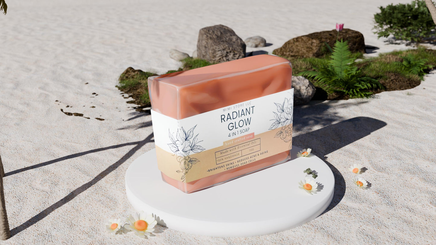 MimiStore 4-in-1 Brightening Soap – Turmeric, Kojic Acid, Goat Milk, and Carrot Natural Exfoliating Bar for Face & Body – Dark Spot Remover